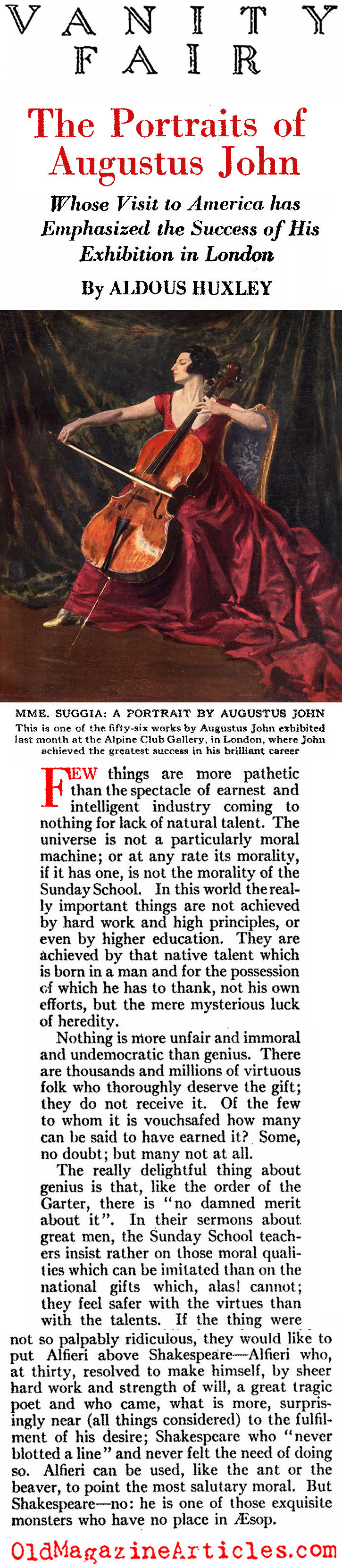 Augustus John by Aldous Huxley  (Vanity Fair Magazine, Undated)